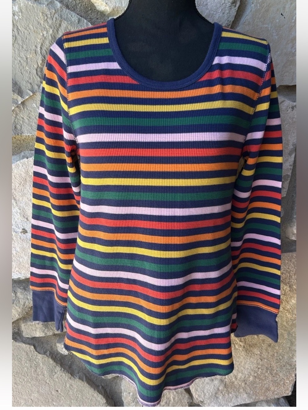 Vintage 90's Old Navy Striped Thermal Waffle Knit Top S M Multicolor Excellent